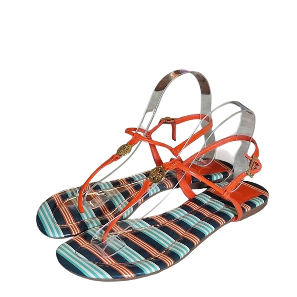 Tory Burch Emmy Habanero Pepper Stripe Cushioned Footbed Sandals - Picture 12 of 16